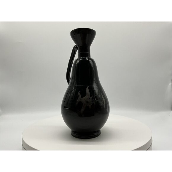 Antique Czechoslovakia Black Amethyst Vase w/ Silver Overlay Art Nouveau Style - Picture 14 of 16